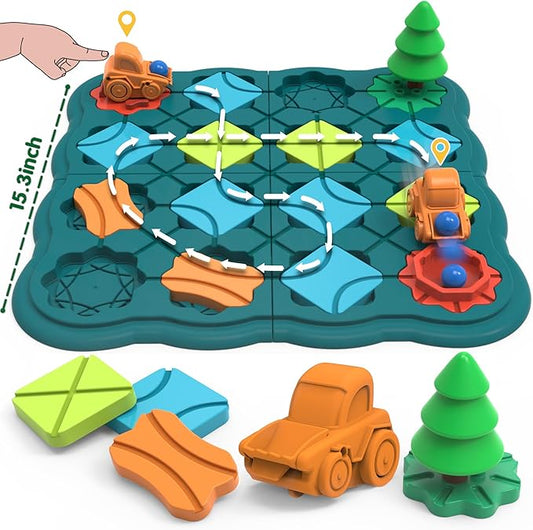 Kids Toys STEM Board Games - Logic Road Builder Brain Teasers Puzzles for 4 5 6 7 Year Old Boys Girls, Educational Montessori Birthday Gifts for Ages 4-8 Preschool Classroom Learning (28 PCS)