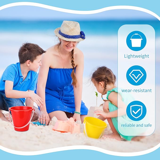24 Pcs 5 Inch Beach Bucket Sand Buckets Colorful Fun Plastic Pails and Sandcastle Mold for Kids Toddler Tool Summer Beach Theme Birthday Party Favors Bulk Play Castle Water Pool, 4 Colors