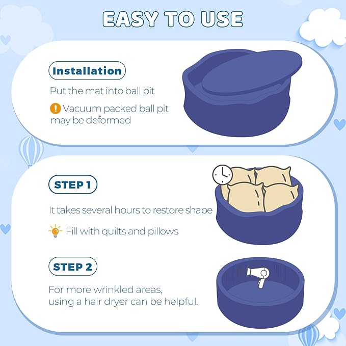 Baby Ball Pit 35.4" Soft Round Memory Foam Ball Pits NOT Included Balls Indoor Outdoor Playpen for Babies Toddlers Kids Great Gift for Girls Boys, Dark Blue