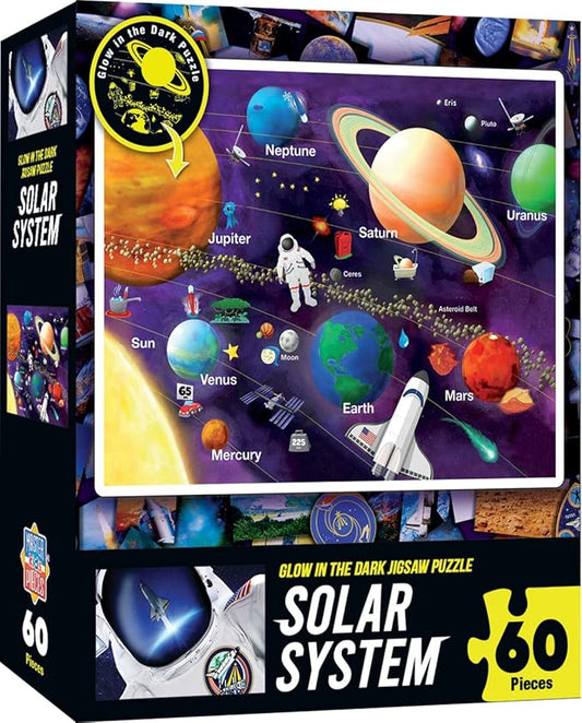 MasterPieces 60 Piece Glow in The Dark Jigsaw Puzzle for Kids - Solar System - 16.5"x12.75"