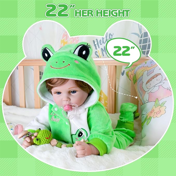 Aori Reborn Baby Dolls Lifelike - Newborn Baby Doll Realistic Weighted Toddler Real Life 22 Inch Jumping Frog Set Great Birthday Gift for Kids