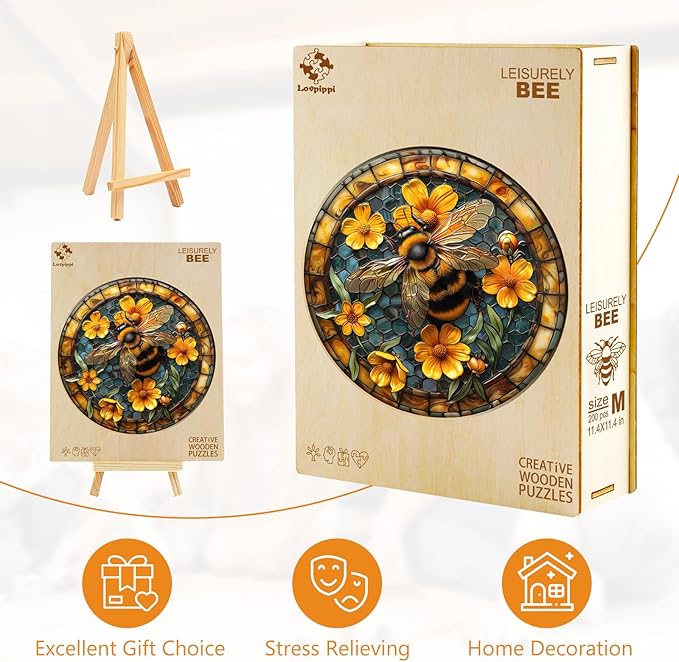 Wooden Puzzles for Adults, Wooden Jigsaw Puzzles for Adults Kids, Leisurely Bee Unique Shaped Wood Puzzles Adult, Creative Birthday Gifts for Friends Family Game (13.4 * 13.4in 300pcs)