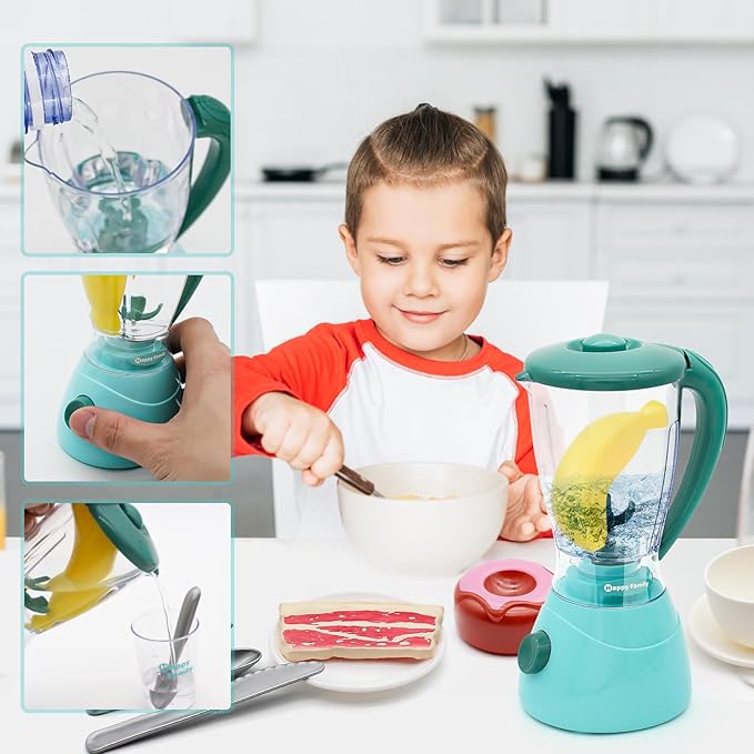 Pretend Play Kitchen Appliances Toy Set, Kids Kitchen Accessories Set - Coffee Maker, Toaster, Mixer, Blender with Light and Sound, Food Playset, Dishes for Girls Boys Kids Ages 3 4 5 6 7 8