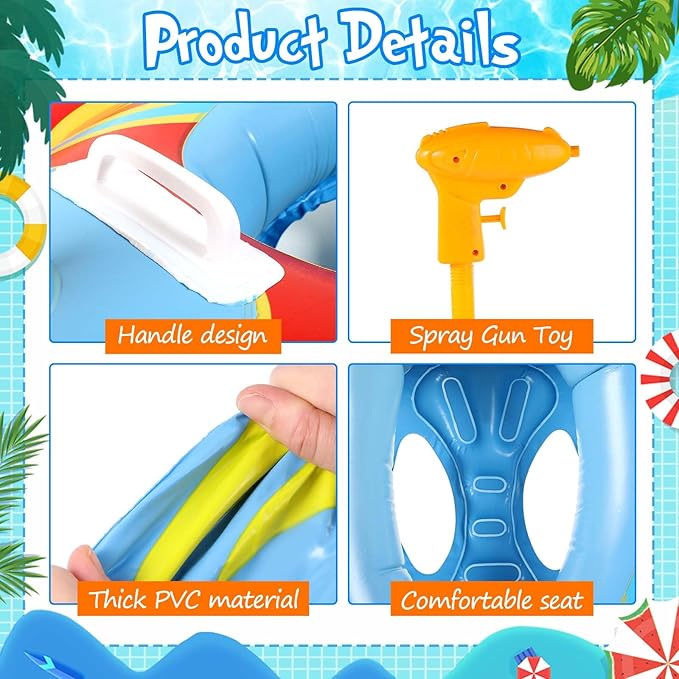 Civaner Inflatable Pool Float Toddler Swimming Float Boat with Water Gun for Kids Blow up Swimming Tube Ride-on Airplane Pool Floaties for Summer Pool Beach Outdoor Party Supplies