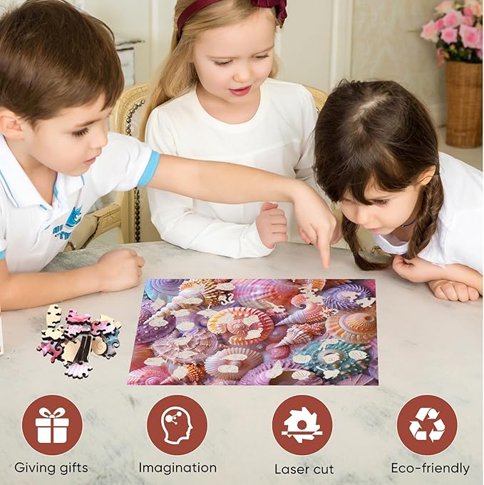 Wooden Puzzles for Adults, Sea Shell Wooden 200 Piece Puzzles for Adults,Unique Shaped Jigsaw Puzzles, Fun Challenge Brain Health Family Game Creative Gift for Friends 11.8 x 9.6in