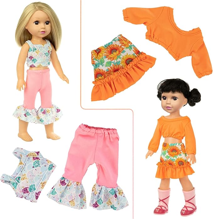 Ecore Fun 10 Sets 14.5 Inch Doll Clothes Outfits Dresses Pajamas Hair Clips for 15 Inch Girl Dolls
