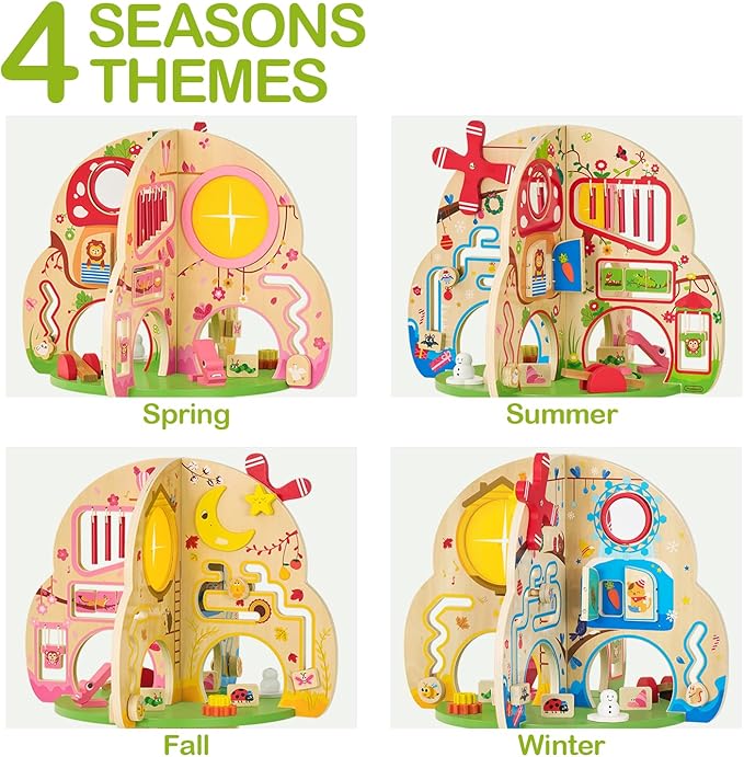 Monläurd® Wooden Tree Activity Center, Activity Center for Baby, Sensory Table for Toddlers 1-3, Activity Cube, Activity Table, Daycare Furniture, Daycare Essentials, Montessori Busy Board