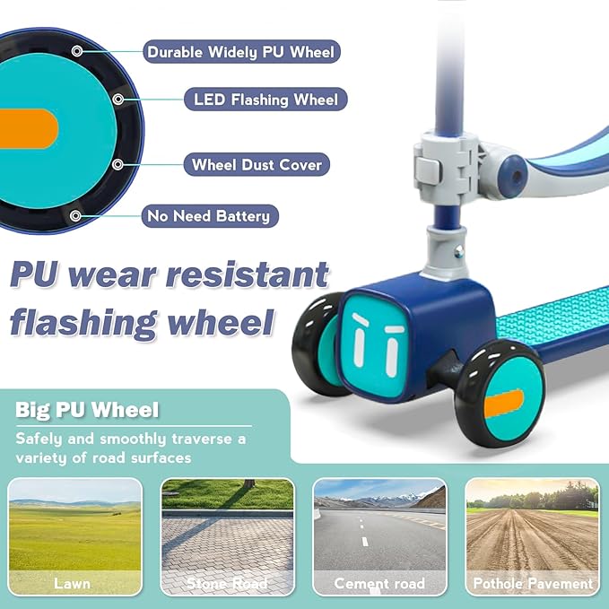 Unbreakable & Never Fall Down 2-in-1 Scooters Kids 3 Wheel Kick Scooter for Boys Girls Ages 3-8, Adjustable Height & Seat, Widened Non-Slip Deck, More Safer for Beginner Toddlers