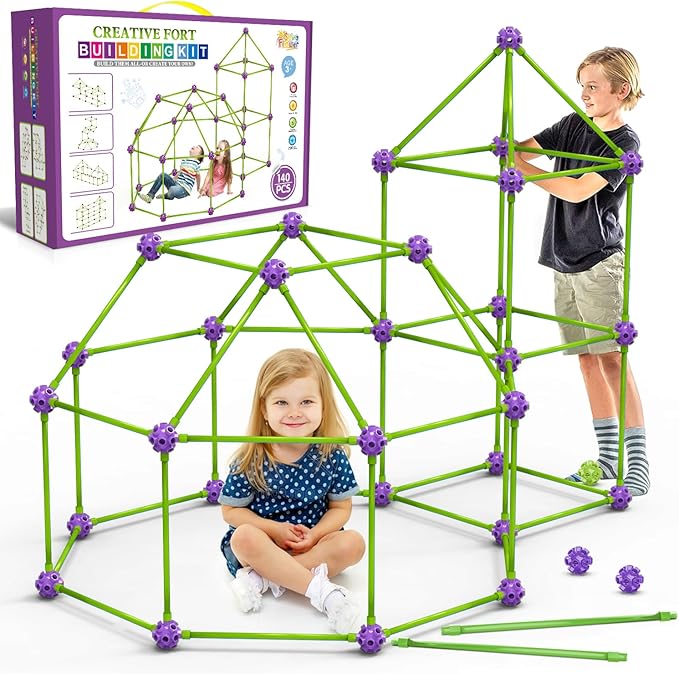 Fort Building Kit for Kids,STEM Construction Toys, Educational Gift for 3 4 5 6 7 8 9 10 11 12 Years Old Boys and Girls,Ultimate Creative Set for Indoor & Outdoors Activity,140 Pcs,Purple