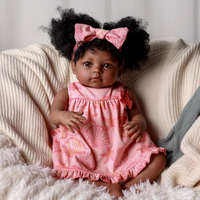 BABESIDE Lifelike Reborn Baby Dolls Black Girl AMA - 20 Inch Soft Body Realistic Baby Doll Handmade Real Life Toddler Black Baby Dolls with Clothes and Toy Gift for Kids Age 3+