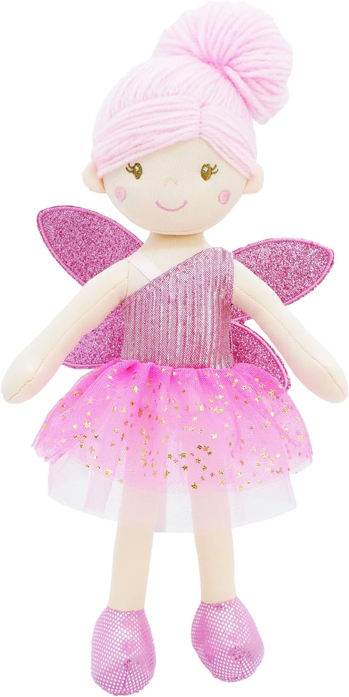 June Garden 12" Enchanted Garden Fairy Doll Elida - Plush Stuffed Soft Doll Girl Gift - Pink Outfit and Wings
