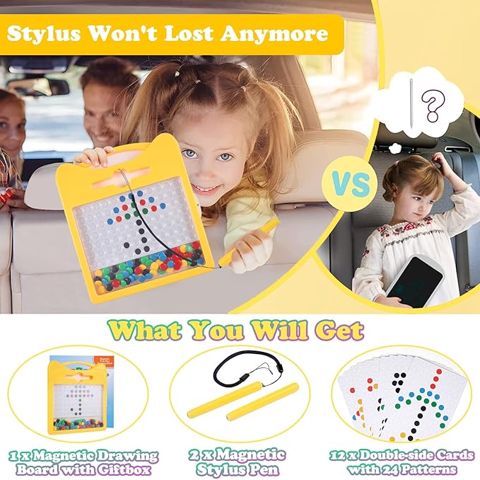 Magnetic Drawing Board for Kids, Toddler Magnet Doodle Board with 2 Pens, Magnetic Dot Art, Fine Motor Skills Toys, Airplane Travel Essentials Toys for Boys Girls (Yellow Cat)