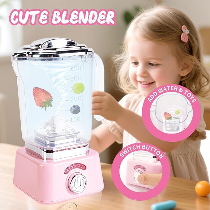 Play Kitchen Toys,Pretend Play Food Kitchen Accessories Girls Toy with Coffee Maker,Mixer,Toaster,Blender with Realistic Lights & Sounds,Birthday Gift for Kids Ages 3+(Pink)