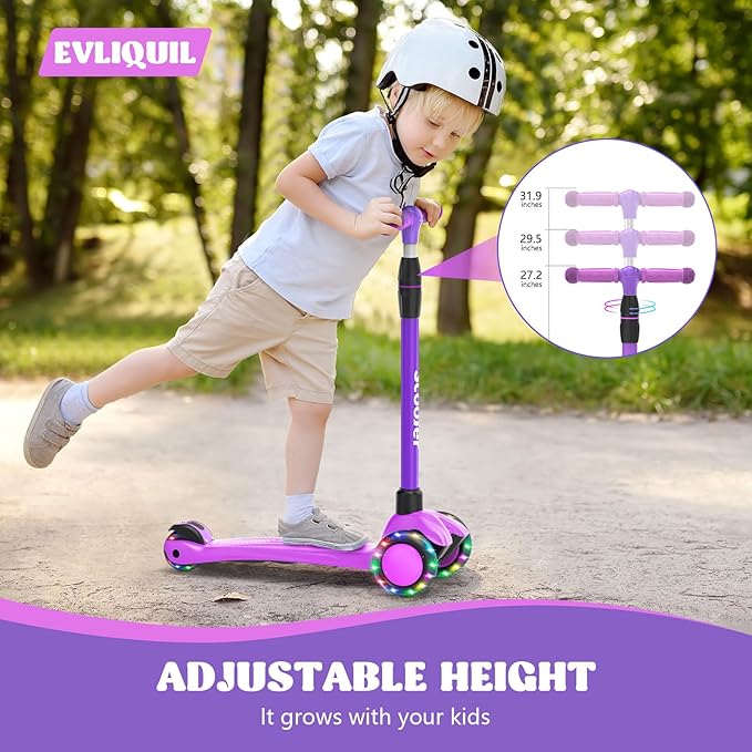 Kids Scooter,LED Lighted Wheels and 3 Adjustable Height Handlebars Scotters for Kids 3-12,3 Wheel Toddler Kick Scotter for Boys & Girls up to 132 Lbs.