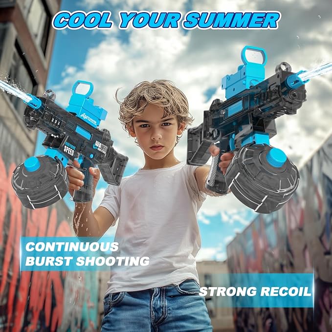 Electric Water Gun for Adults Kids High-Powered Automatic Squirt Water Gun with Large Capacity Strongest Water Blaster Up To 33 FT Long Range Summer Outdoor Beach Swimming Pool Water Fighting Toy Blue