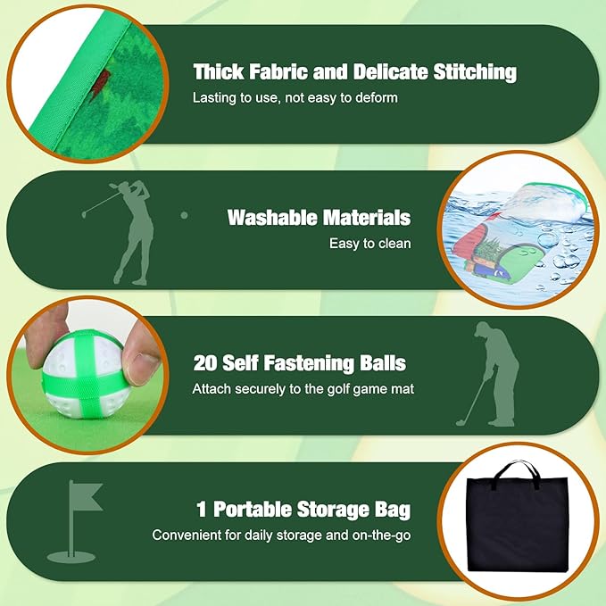 MoKo Golf Chipping Mat Set - 47"x70" Sticky Battle Golf Game Play Set Double Sided Par Pursuit Game for Kids Adults, Indoor & Outdoor, with 2 Sticks 20 Sticky Balls