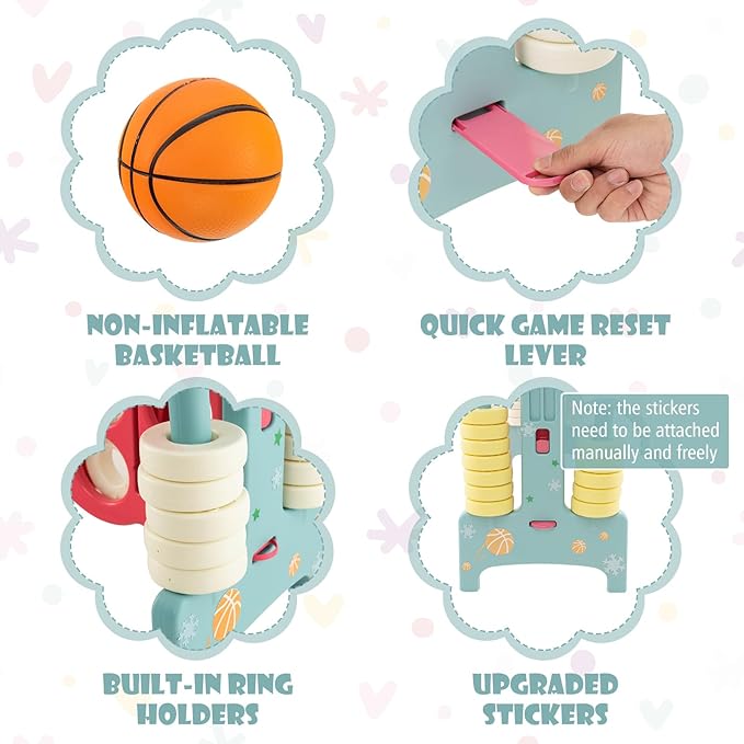 Costzon Giant 4-in-A-Row, Jumbo 4-to-Score Giant Game w/Basketball Hoop, Ring Toss, Quick-Release Slider, 42 Jumbo Rings, Indoor Outdoor Family Connect Game for Kids & Adults, Backyard Games