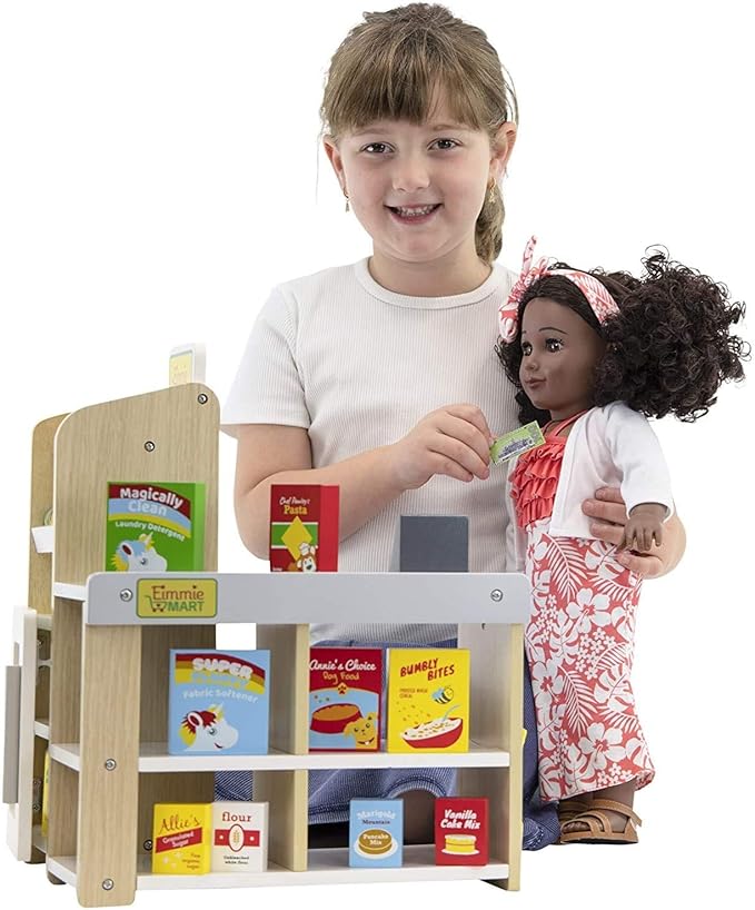Playtime by Eimmie 18 Inch Doll Furniture Grocery Store Set - Wooden Playset with 25+ Accessories, Fits American, Generation, My Life & Similar 14”-18” Dolls