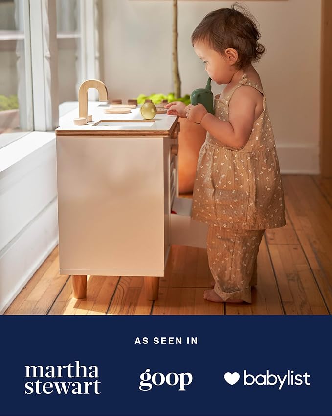 Lalo The Play Kitchen - Tool-Free Assembly, Toddler Kitchen Playset with Interactive Knobs & Doors, Safe for Kids 3+, Promotes Open-Ended Play, Wooden Play Kitchen, Made from Birch Wood - Coconut