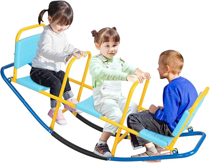 Costzon Teeter Totter Seesaw for Kids Outdoor, 2 in 1 Metal Rocking Seesaw for Toddlers with Easy-Grip Handles, Indoor Outdoor Rocker Toy Gifts for Ages 3-8, 1-3 Person Home Preschool Backyard See Saw