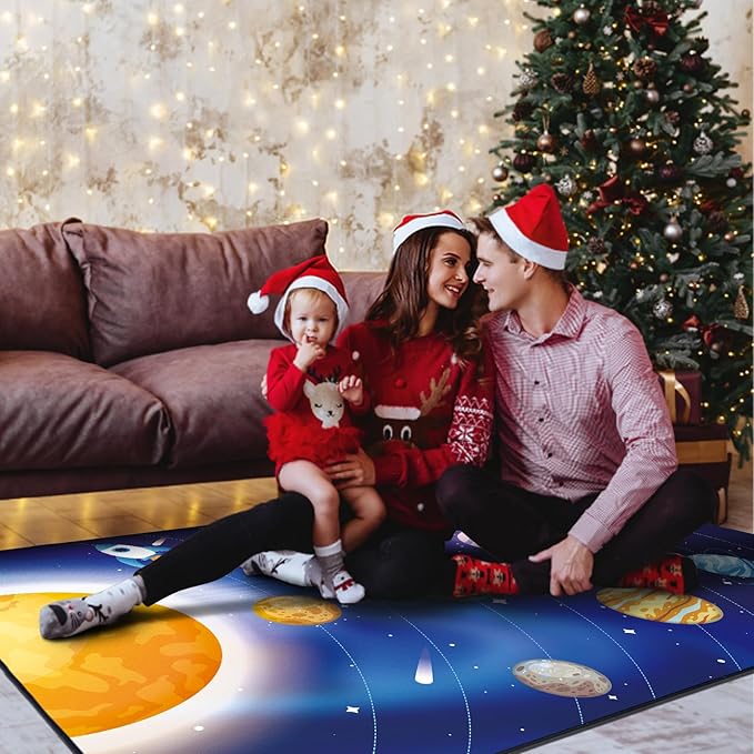 Space Rug for Kids Room Solar System Area Rugs for Boys Bedroom Kids Rugs for Playroom Space Planet Theme Play Mat for Kids Living Room Dining Room Classroom Decor 84x120 inch