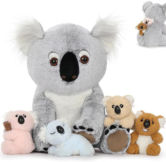 MorisMos Koala Bear Stuffed Animal 17.7 Inch Stuffed Koala Plush Mommy with 4 Babies Cute Toys Gifts for Kids Girls Boys
