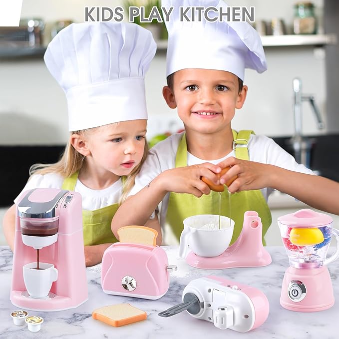 Kids Toy Kitchen Sets, Play Kitchen Accessories for Kids Ages 4-8 3-5, Kitchen Appliance Toys, Blender, Coffee Maker Machine, Mixer, Toaster, Pretend Play Toys for 4 Year Old Girls Toddlers 3-5