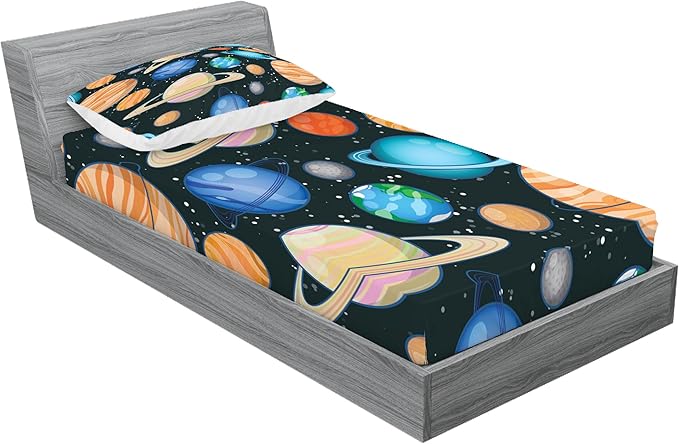 Ambesonne Galaxy Fitted Sheet & Pillow Sham Set, Galaxy Space Art Solar System Planets Mars Mercury Uranus Jupiter Venus Kids Print, Decorative Printed 2 Piece Bedding Decor Set, Twin, Salmon
