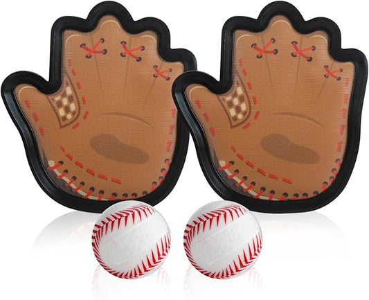 Toss and Catch Ball Game, Football & Baseball Camping/Yard/Outdoor Sports Toy for Kids, Outdoor Family Games for Kids and Adults with 4 Soft Sticky Balls and 4 Upgraded Paddles, Ages 3-8+ (Baseball)