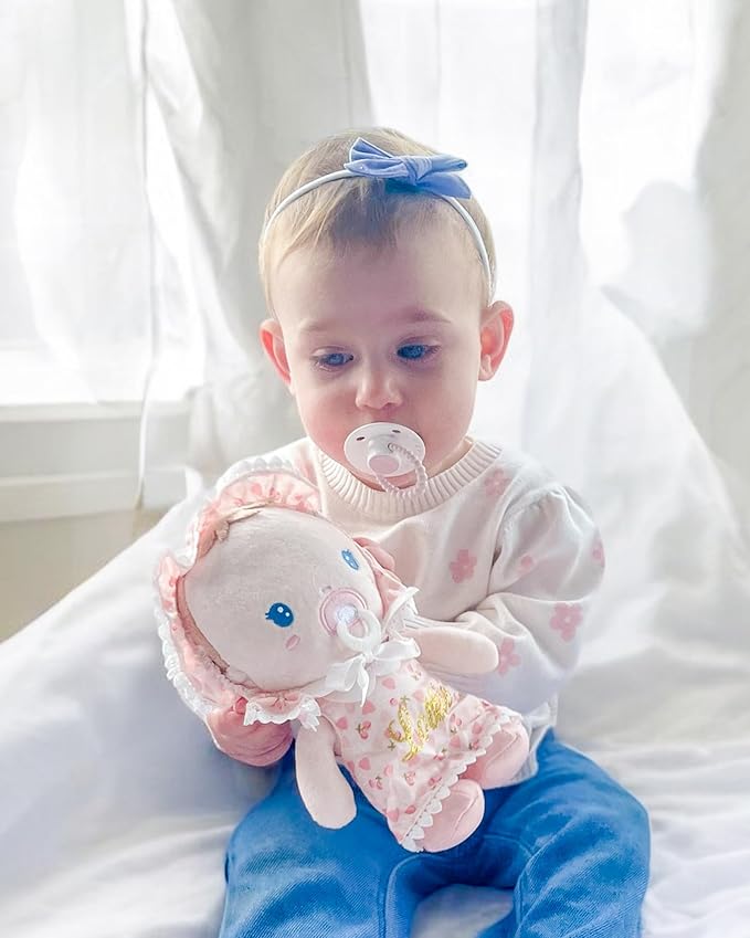 Soft Baby Doll Toys (9''), My First Baby Rag Doll for 1 Year-Old Girl Birthday Gift, Christmas Plush Toys Gift for Toddler Kids Infants-Cherry Baby
