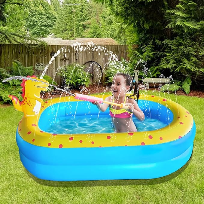 Inflatable Swimming Pool for Kids with Sprinkler, Funny Blow up Piscina 67'' x 41'' x 32'' Full-Sized Family for Backyard, Summer Water Party