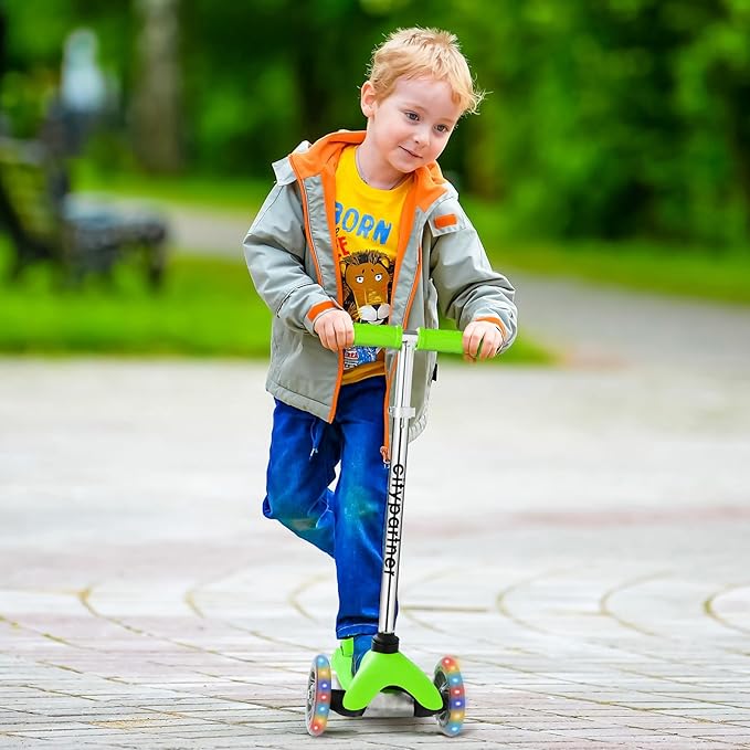 Kids 3-Wheel LED Kick Scooter - Adjustable Height, Lean-to-Steer for Boys & Girls Ages 3-8