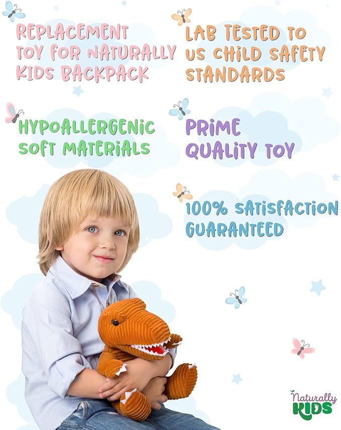 Naturally KIDS Stuffed Animal, Toddler Gifts for Boys, Girls, Plush Dinosaur Toy Brown