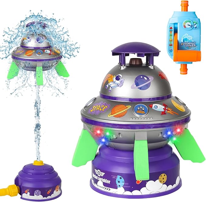 Water Sprinkler for Kids Toys- Outside Water Rocket Powered Liftoff 9-16ft & Spin -Aircraft Design Sprinkler for Yard Pool Garden - Summer Water Toys Birthday Gift