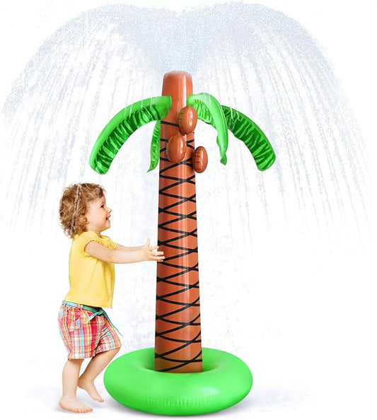 62" Inflatable Palm Tree Sprinkler, Summer Water Spray Toy with Stable Base – Outdoor Play for Backyard, Pool, Beach & Tropical Party Decorations