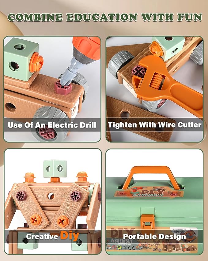 Kids Tool Set Real, Toddlers Tools Boxes Sets, Magic Montessori Play Toolbox with Electric Drill, Power and Screwdriver Build Construction Kits Working Creative Design Toys