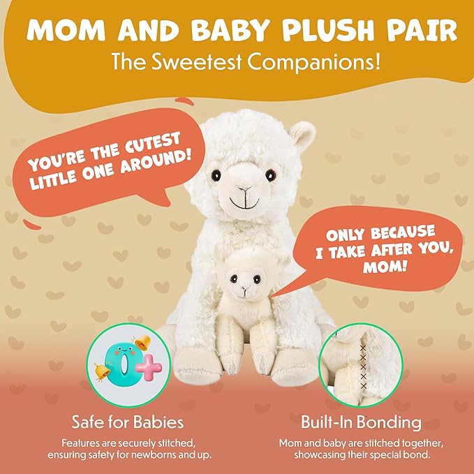 Mom and Baby Stuffed Animals for Boys & Girls, Safari Baby Shower Decorations, Nursery Decor, Zoo Animals for Toddlers, Quality Realistic Toys for Kids, Cute, Soft, Huggable, Squeezable (9.5" Llama)