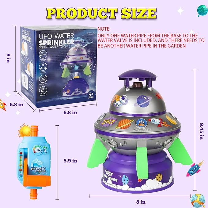 Water Sprinkler for Kids Toys- Outside Water Rocket Powered Liftoff 9-16ft & Spin -Aircraft Design Sprinkler for Yard Pool Garden - Summer Water Toys Birthday Gift