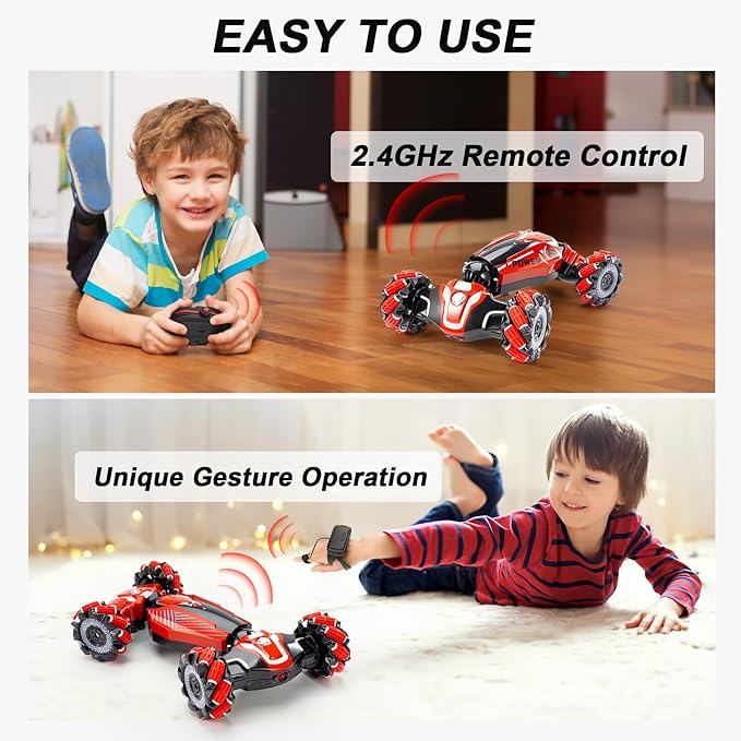 4WD Remote Control Gesture Sensor Car,Hand Controlled RC Stunt Car,Double-Sided Vehicle 360° Rotation with Light and Music, RC Toy Cars for Aged 4-13 Boys and Girls Birthday