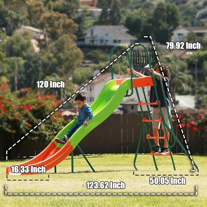 Outdoor Playground Slide, Big Backyard Freestanding Plastic Slide, 10 ft Outdoor Swing Set Slide for Kids Ages 4-8