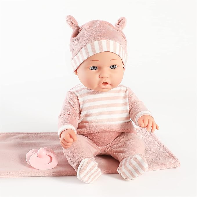 12'' Baby Doll Playset with Washable Doll Accessories Includes Carrier Bassinet Bed, Pacifier, Blanket, and Pillow, First Baby Dolls for Toddlers 36 Months and Up