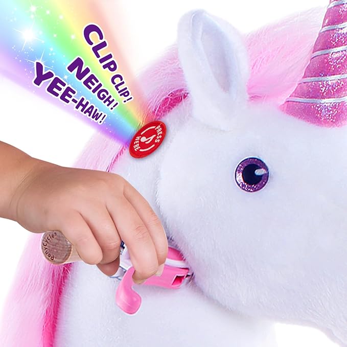 PonyCycle Ride on Pink Unicorn Horse Toys Ride on Toys for Kids 4-8 Year Old Riding Unicorn for Toddlers Size 4 Outdoor Indoor Ride on Animal with Music Sounds Birthday Gifts Ux402.
