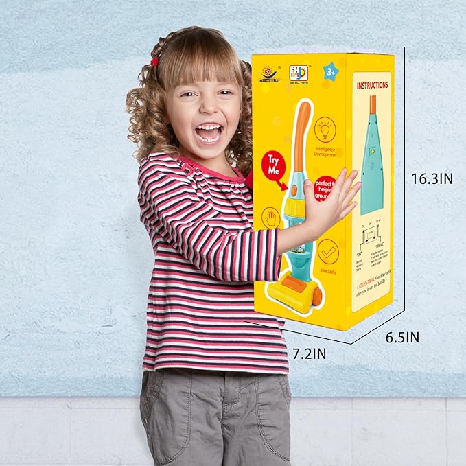 Kids Vacuum Cleaner Toy for Toddler, Toy Vacuum Cleaner with Light & Realistic Sounds, Pretend Role Play Household House Keeping Kids Cleaning Set Playing Learning Toys for Children Girls Boys