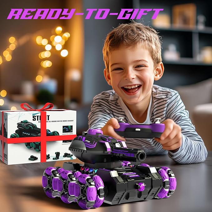 Remote Control Car for Kids, RC Cars Toys for Ages 8-13, 2.4GHz 360° Rotation 6WD RC Stunt Car Water Bomb Toy Birthday Gifts for 6 7 8 9 10 11 12 Year Old Boys Girls (Purple)