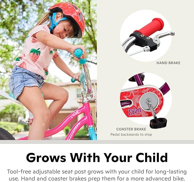 Schwinn Elm BMX Style Toddler and Kids Bike, For Girls and Boys, 16-Inch Wheels, With Saddle Handle, Training Wheels, Chain Guard, and Front Basket, Recommended Height 38-48 Inch, Purple