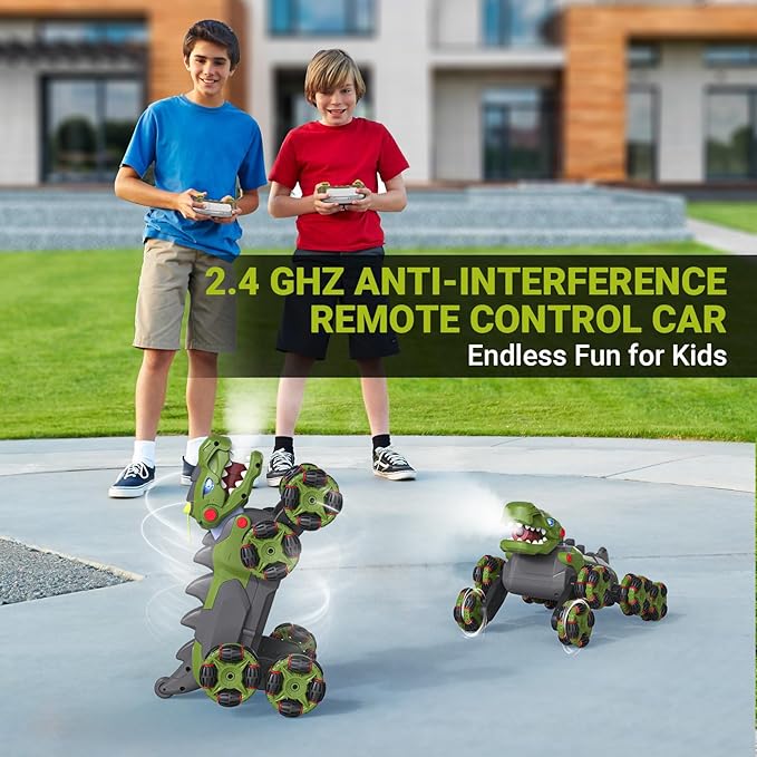 8WD RC Stunt Car Toys for Kids,2.4Ghz Remote Control Dinosaur toys 360° Rotating Changeable RC Stunt Dinosaur Remote Control Dinosaur Car Toys with Spray Lights, Birthday Gifts for Boys Girls Kids