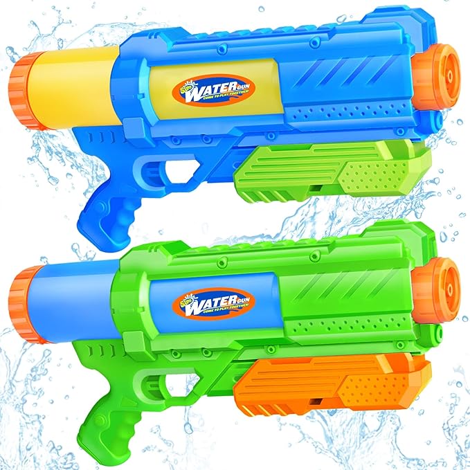 Super Water Gun for Kids Adults: 2 Pack - 1200CC Water Toy Gun Squirt Blaster Soaker Long Range High Capacity Swimming Pool Beach Outdoor Summer Fun Party Games, Gifts for Boys and Girls Blue Green