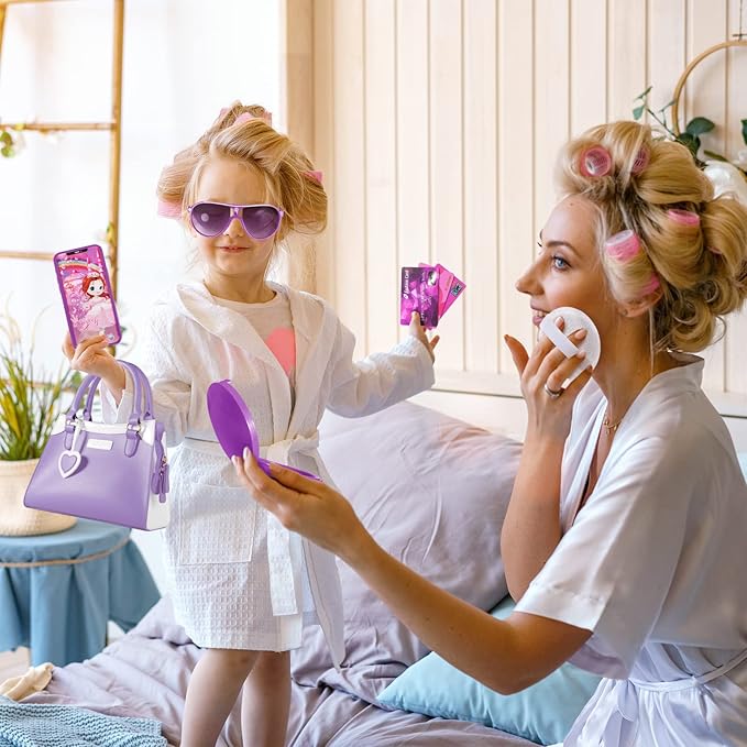 Shemira Play Purse for Little Girls, Princess Pretend Toys for Girls 3 4 5 6 7 8 Years Old, Christmas & Birthday Gift for Girls Age 3-5 4-6 6-8, Toddler Purse with Accessories, Kids Toy Purse, Purple