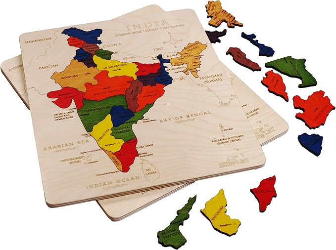 Wooden India Map Jigsaw Puzzle for Kids, 22 Pieces, Learning & Educational Toy Gift for Ages 3+