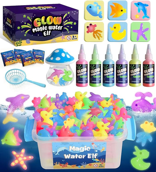 Magic Water Elf Toy Kit - Glow in The Dark Aqua Gel 6 Colors with 6 Molds - Magic Squishy Maker Water Fairies - Christmas Gift Birthday Party Favors DIY STEM Toy for 3-8 Years Old Kids